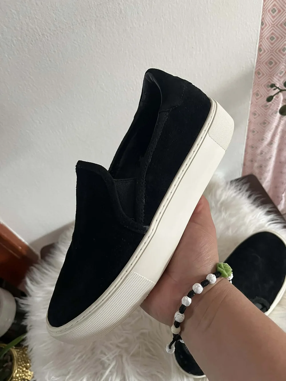 UGG Black Suede Slip-On Sneakers with White Sole